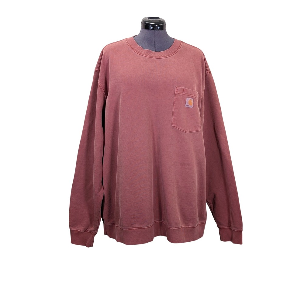 Carhartt Durham Garment Dyed Crewneck Sweatshirt Mens 2XL Spice Red Pocket
